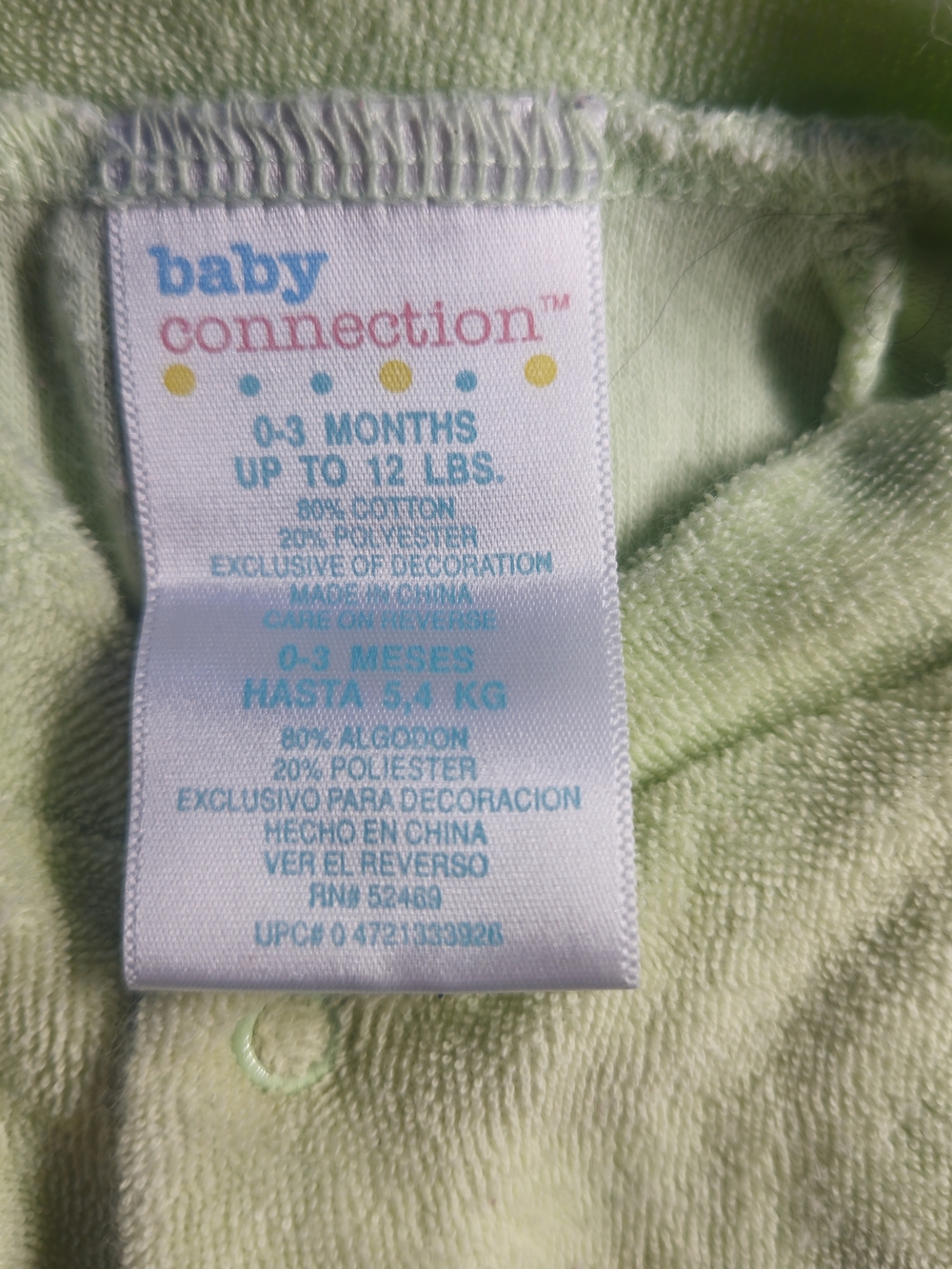 Soft Green Baby Footed One Piece Baby Connection - Picture 3 of 4